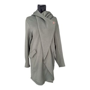CARBON38 Draped Asymmetrical Hooded Cardigan Jacket — Olive Green Sz M